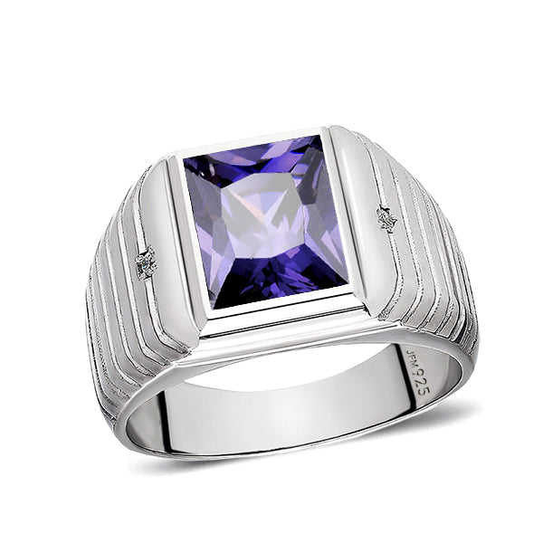 Elegant Men's Ring 925K Solid Sterling Silver & Gemstone