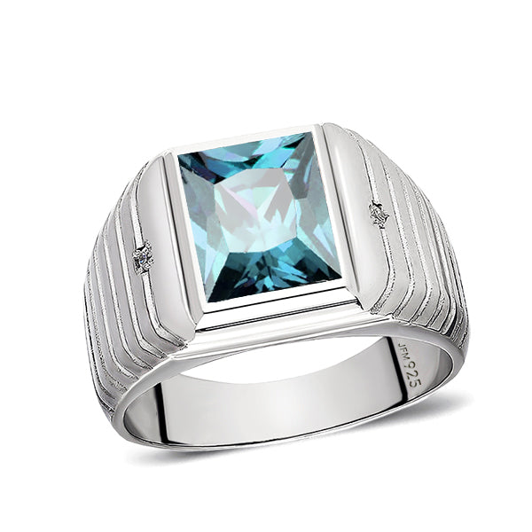 Elegant Men's Ring 925K Solid Sterling Silver & Gemstone topaz