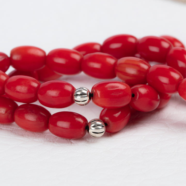 Red Coral Tasbih with Silver Double-Headed Eagle Muslim Rosary Islamic Ramadan Gift