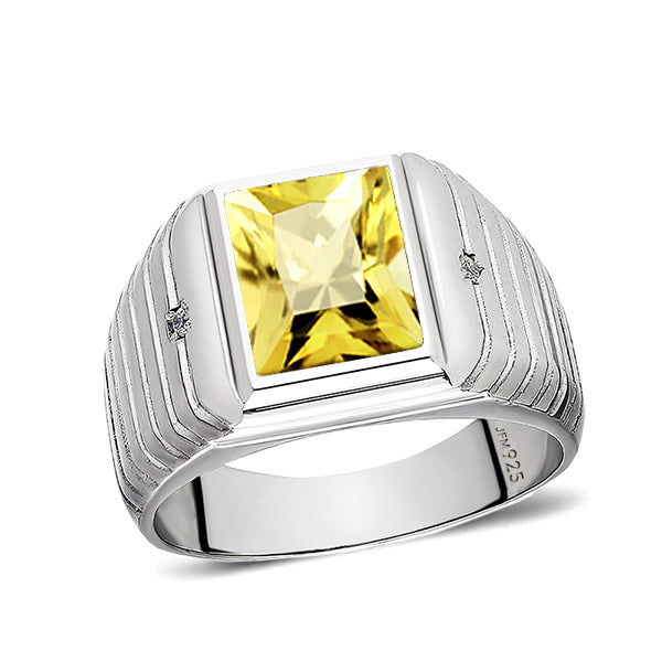 Elegant Men's Ring 925K Solid Sterling Silver & Gemstone citrine