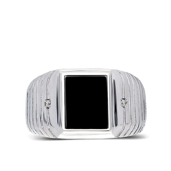 Wide Men's Silver Ring with Natural Stone & Diamond Accents