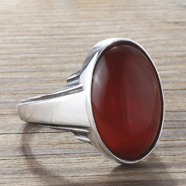 Male Stone Signet Ring in Sterling Silver Art Deco Jewelry