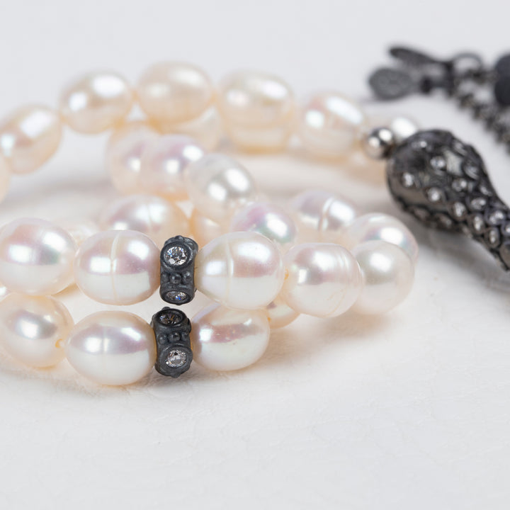 Pearl Tasbih White Muslim Prayer Beads with 925 Silver Chain Tassel Islamic Gift for Man