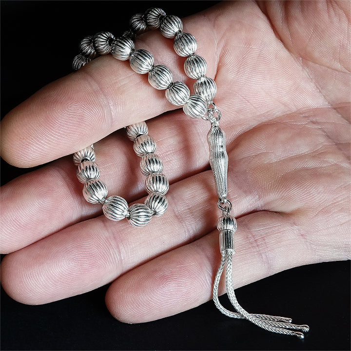 925 SILVER Islamic Prayer Rosary Round Bead Tesbih Muslim Misbaha مسبحة الصلاة