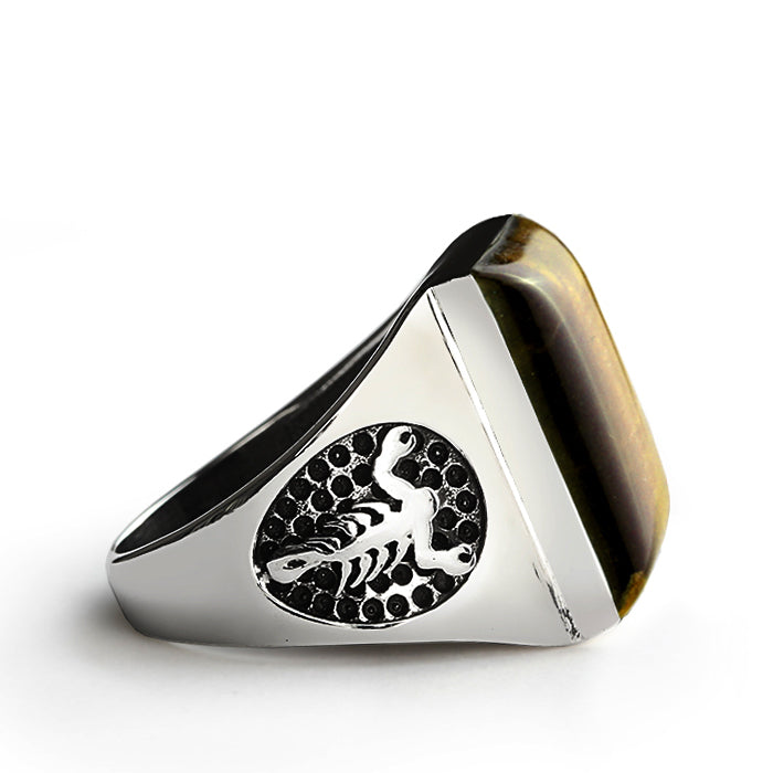 Scorpion Men's Ring Natural Stone in 925 Sterling Silver