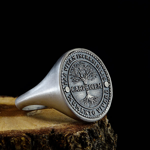 925 Sterling Silver Carpe Diem Inspirational Quote Mens Ring Jewelry