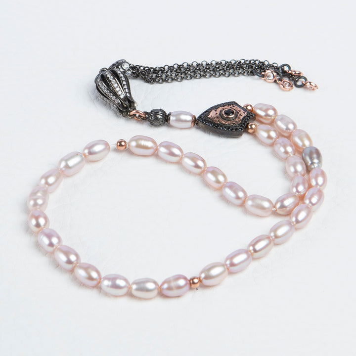 Pink Rosary Muslim Tasbih 33 Prayer Beads with 925 Silver Chain Tassel Islamic Gift