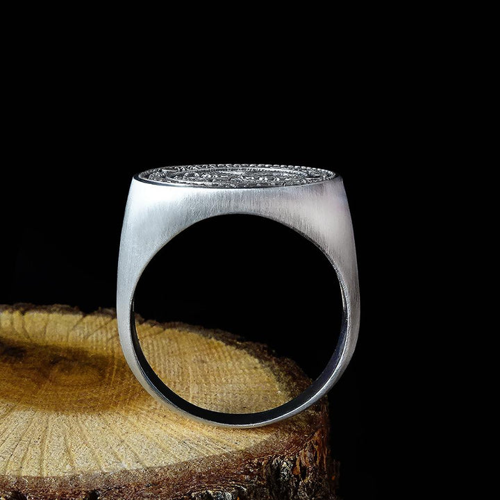 925 Sterling Silver Carpe Diem Inspirational Quote Mens Signet Wide Ring