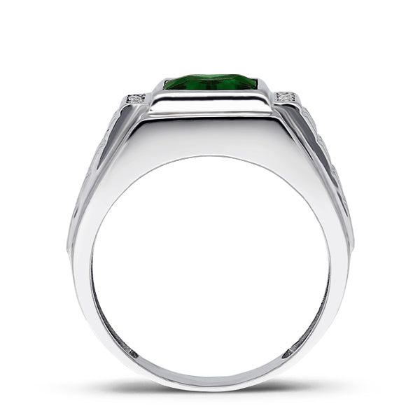 Perfect 14K White Gold Emerald Men's Ring 0.08ct Natural Diamonds Ring for Man