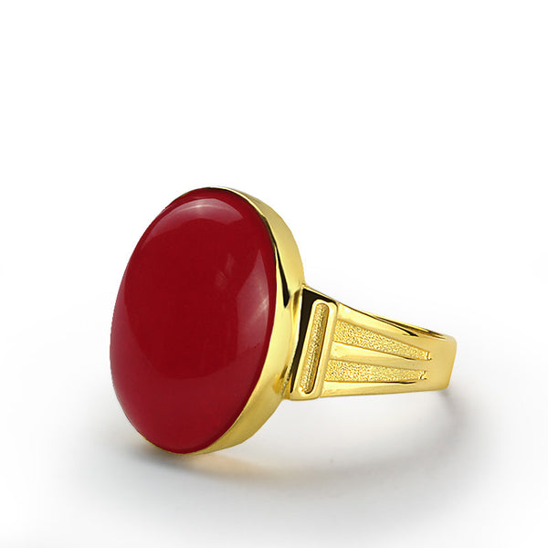 Men's Ring 10k Gold with Natural Red Agate Statement Ring
