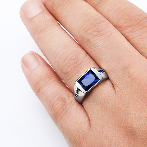 Men's Classic Ring with Accent Sapphires and 3.40ct Gemstone