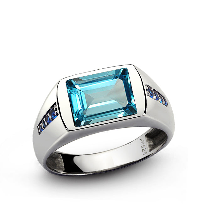 Men's Classic Ring with Accent Sapphires and 3.40ct Gemstone Topaz