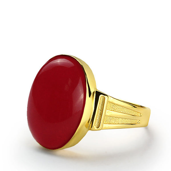 Men's Ring in 14k Yellow Gold with Natural Red Agate