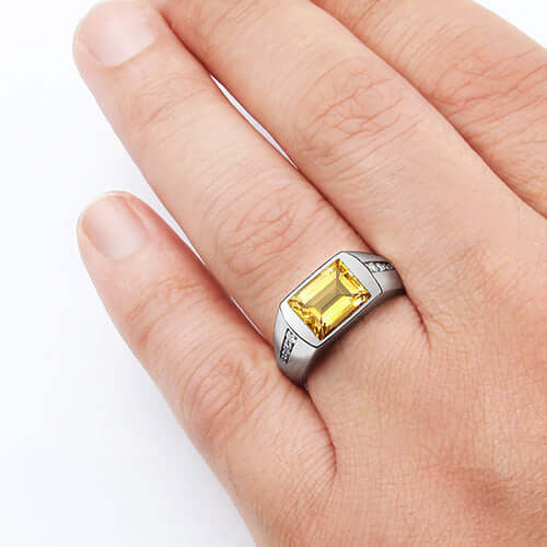 Gemstone Ring for Men with 8 Natural Diamonds in Sterling Silver citrine