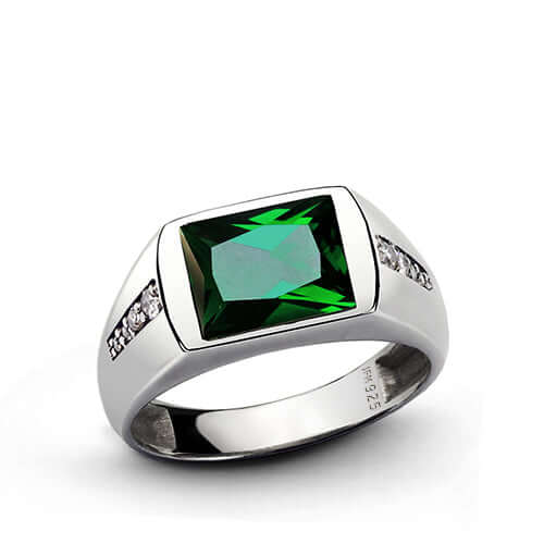 Gemstone Ring for Men with 8 Natural Diamonds in Sterling Silver