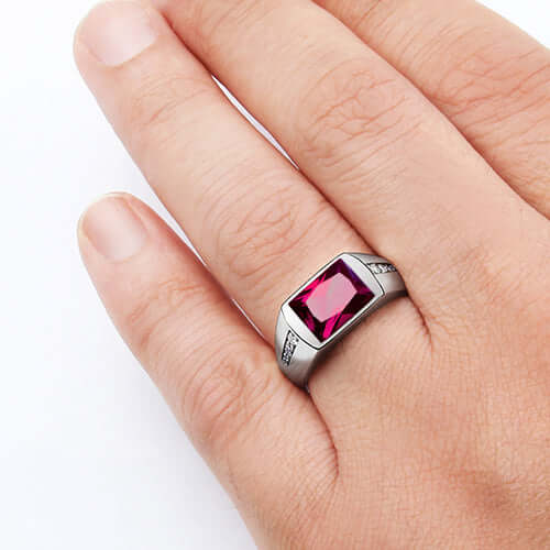 Gemstone Ring for Men with 8 Natural Diamonds in Sterling Silver ruby