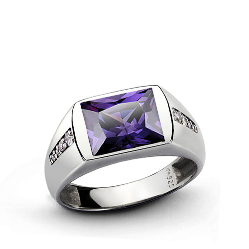 Gemstone Ring for Men with 8 Natural Diamonds in Sterling Silver
