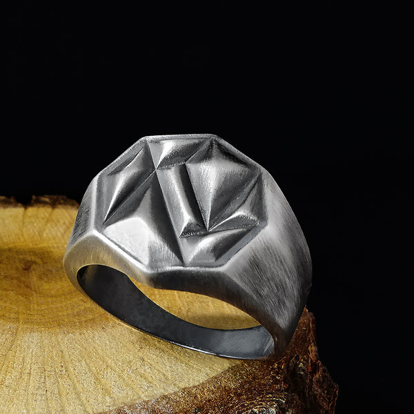 Solid 925 Oxidized Sterling Silver Octagonal Signet Mens Ring