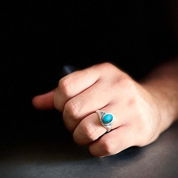 Men's Pinky Ring 925 Silver with Diamonds & Natural Stone