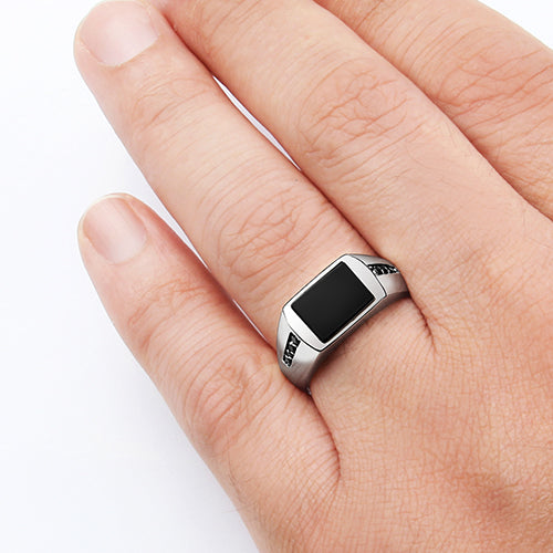 men's simple black stone ring