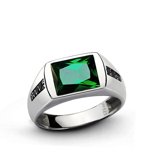 Classic Men's Ring with Black Onyx Accents in Sterling Silver emerald