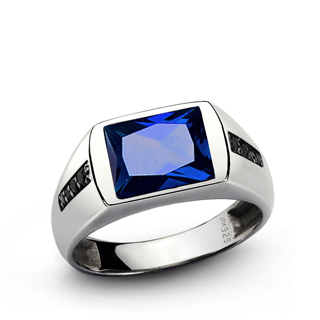 Classic Men's Ring with Black Onyx Accents in Sterling Silver sapphire
