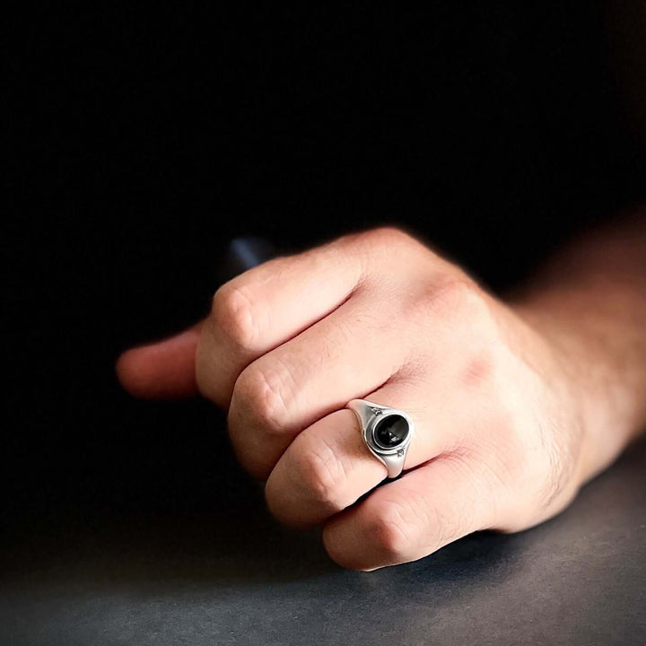 Men's Pinky Ring 925 Silver with Diamonds & Natural Stone