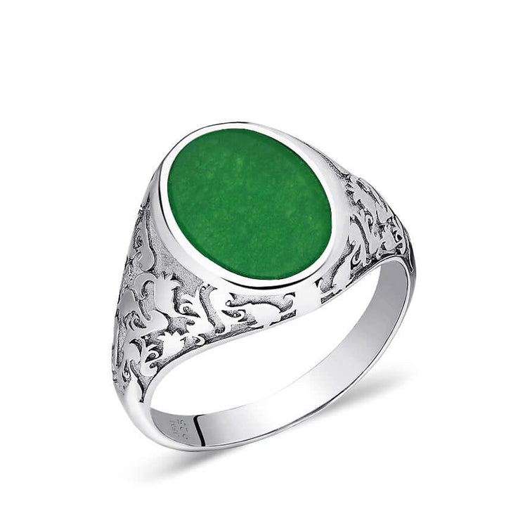 Art Deco Ring for Men 925 Silver with Natural Stone | JFM Jade