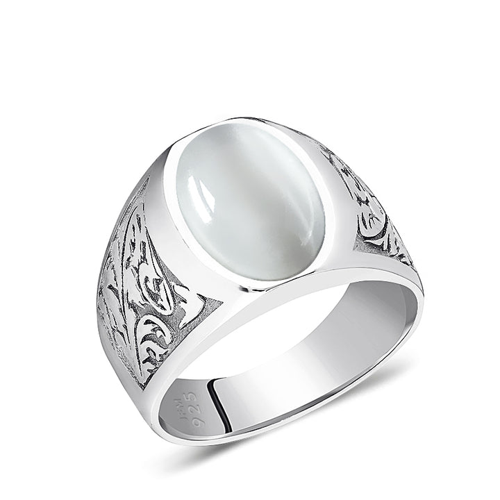 S925 Sterling Silver Natural Stone Ring for Men