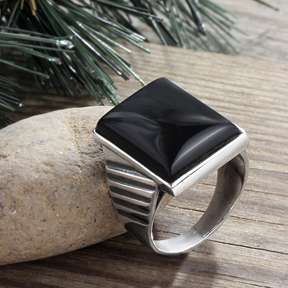 Men's Big Stone Signet Ring in Sterling Silver Vintage Jewelry