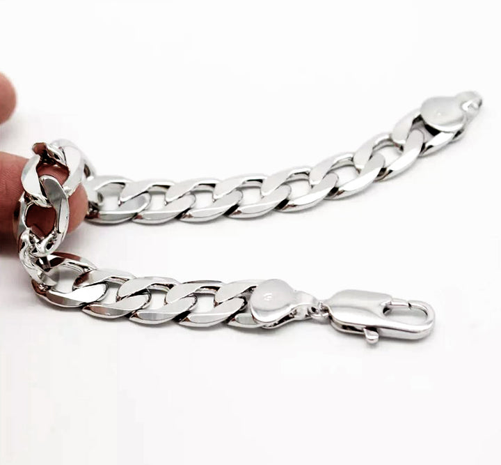 10mm Mens Real Solid 925 Sterling Silver Heavy Cuban Chain Link Bracelet 9 inch