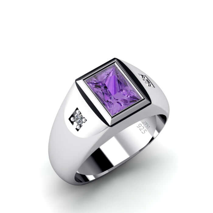 Classic Gemstone Silver Men's Ring