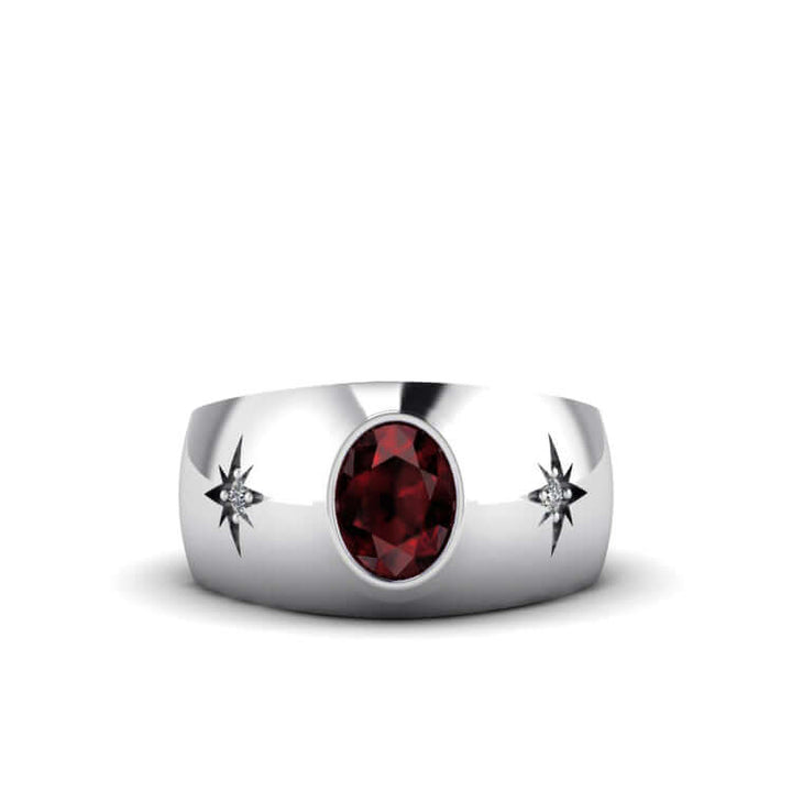 Oval Gemstone Men's Ring 925 Silver Wide Engagement Band ruby