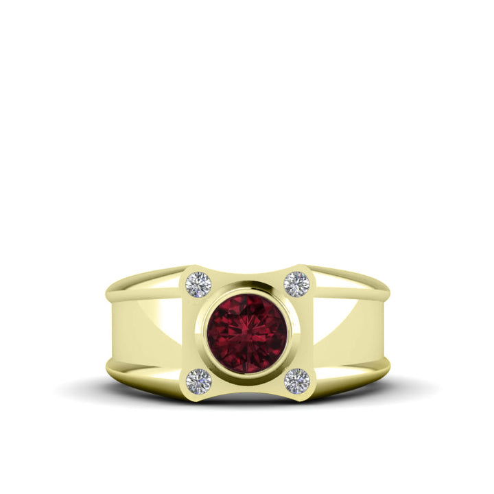 Heavyweight Ring for Man 18k Gold-Plated Silver with DIAMONDS and Ruby Handcrafted Jewelry