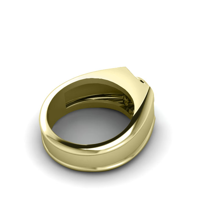 Unique Men's Ring Classic Jewelry with Diamonds and Sapphire in 18k Yellow Gold-Plated Solid Silver