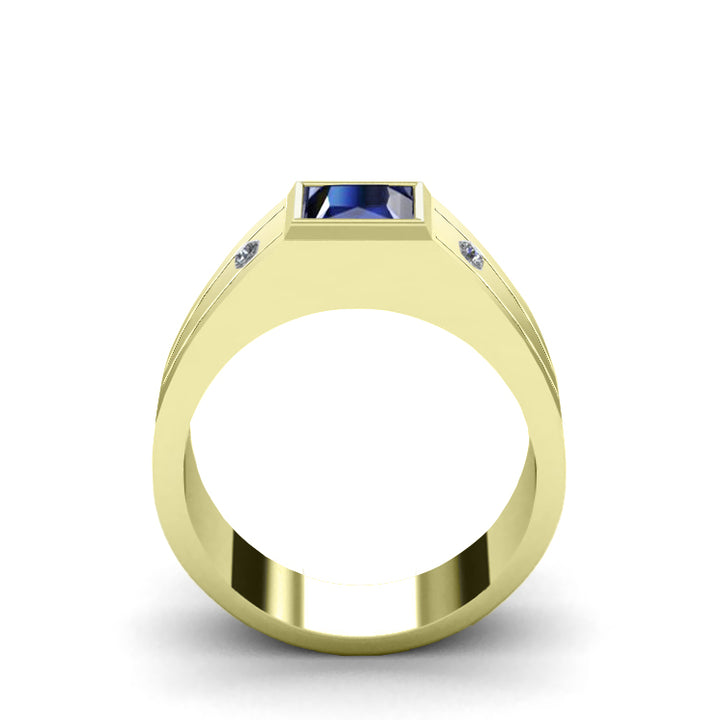 Men's Wedding Ring with Gemstone and Natural Diamonds Gold-Plated Engagement Band