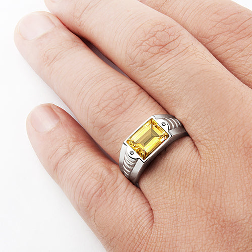 Ring for Men in Sterling Silver with Gemstone & Natural Diamonds citrine