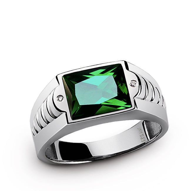 Ring for Men in Sterling Silver with Gemstone & Natural Diamonds