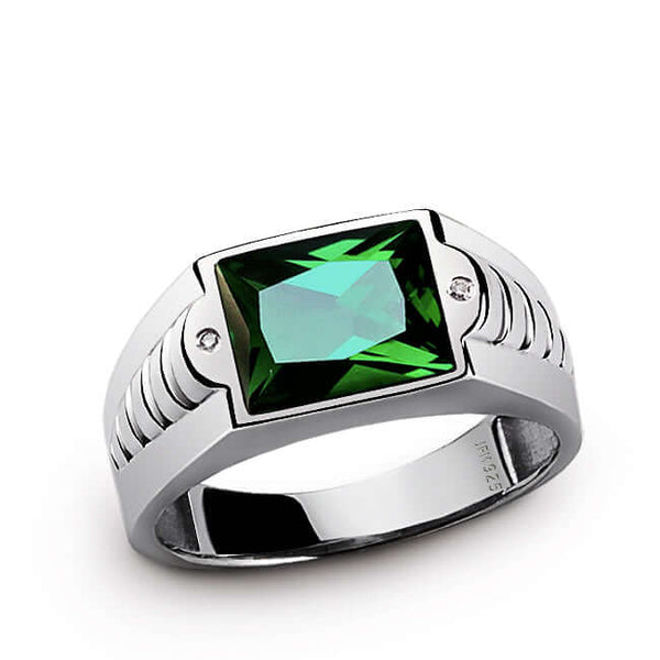 Ring for Men in Sterling Silver with Gemstone & Natural Diamonds