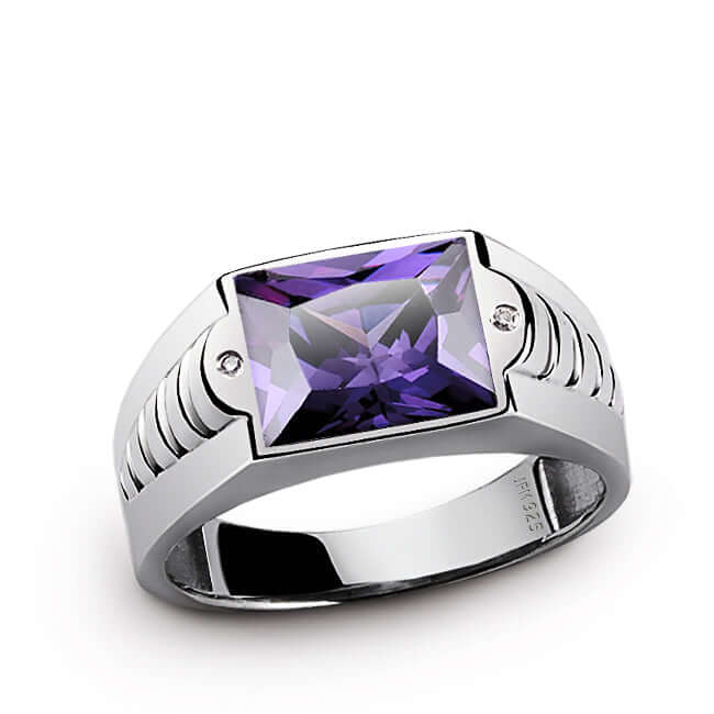 Ring for Men in Sterling Silver with Gemstone & Natural Diamonds