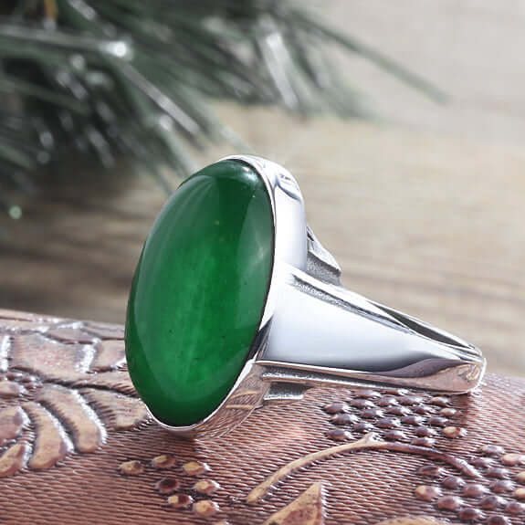 Male Stone Signet Ring in Sterling Silver Art Deco Jewelry