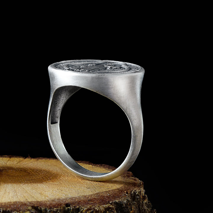 St. Benedict Medallion Men’s Christian Religious 925 Silver Ring