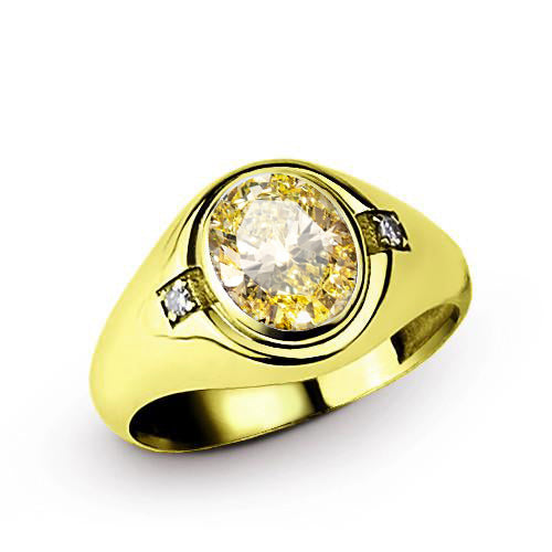 4.94ct Oval Citrine Ring for Men in Solid 14K Gold with Diamonds