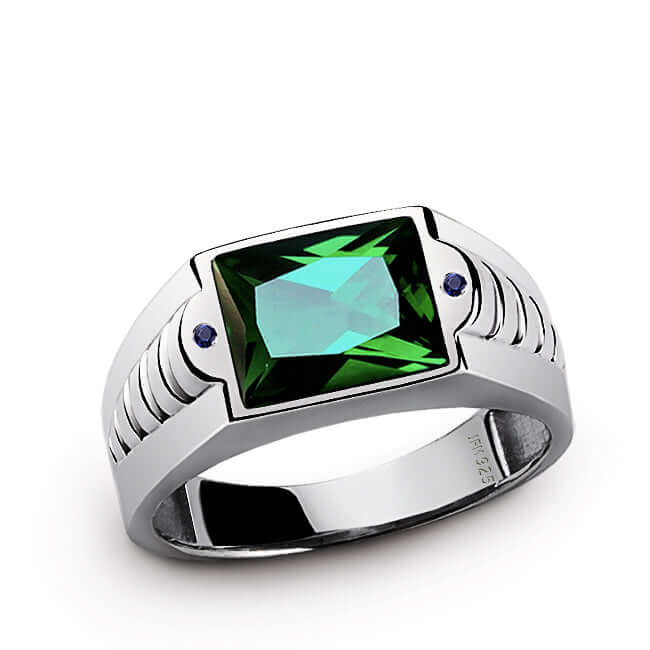 Statement Silver Ring for Men with Gemstone & Accent Sapphires