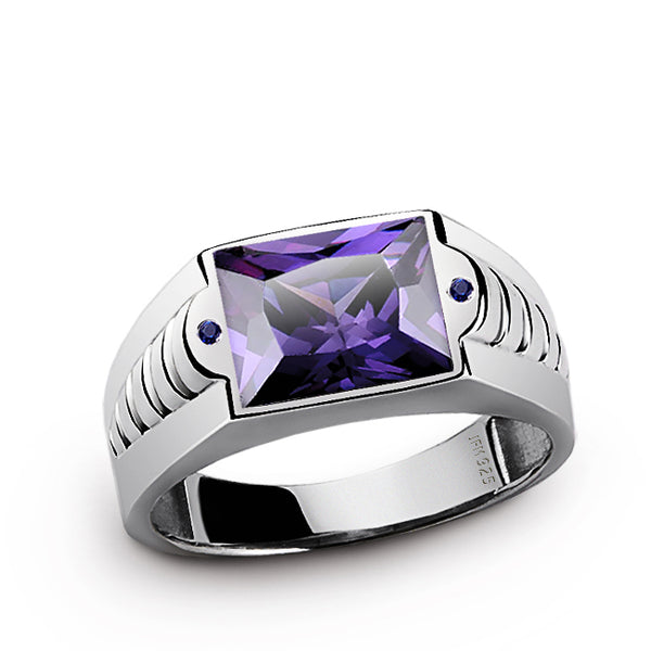 Statement Silver Ring for Men with Gemstone & Accent Sapphires