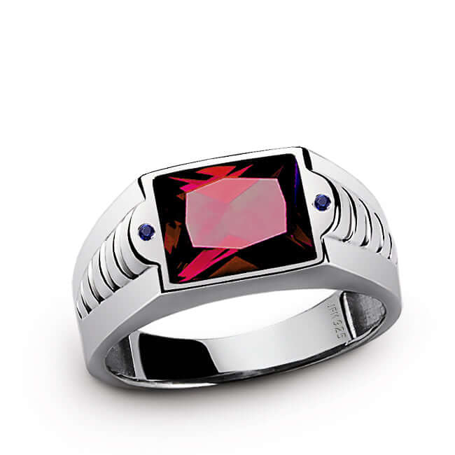 Statement Silver Ring for Men with Gemstone & Accent Sapphires