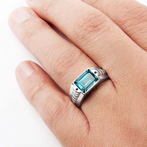 Male Gemstone Ring with Black Onyx Accents in 925 Silver topaz