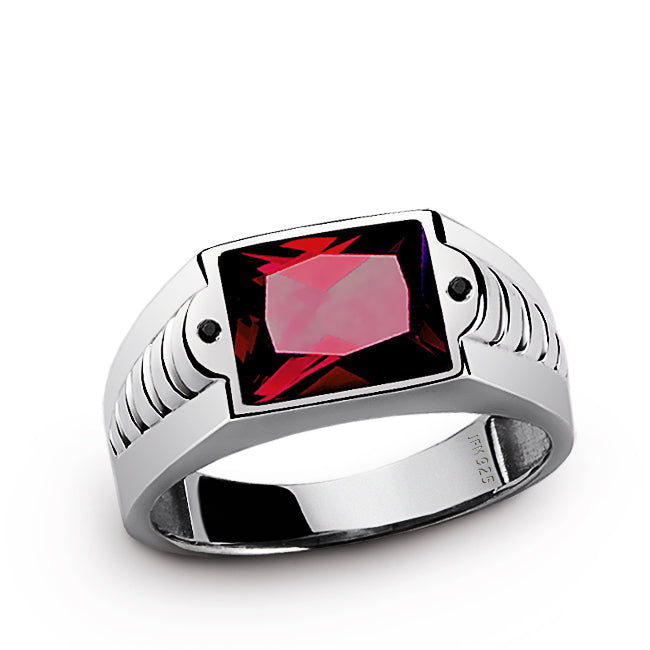 Male Gemstone Ring with Black Onyx Accents in 925 Silver