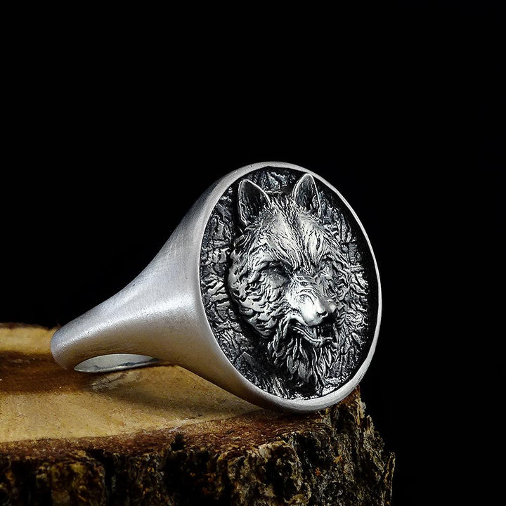 3D Wolf Head Handmade Signet Oxidized 925 Sterling Silver Ring For Men