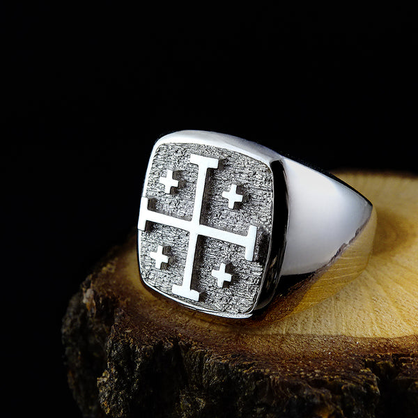 Sterling Silver 925 Jerusalem Cross Crusader Knights Templar Ring